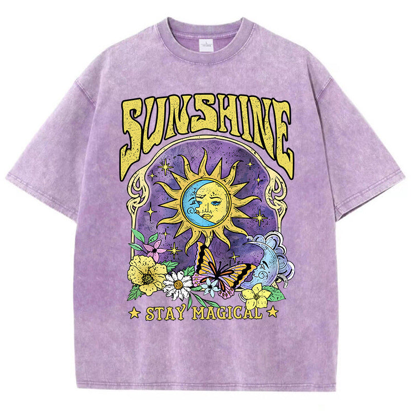 Sunshine Humor Sun Moon Flower Butterfly Casual T-shirt