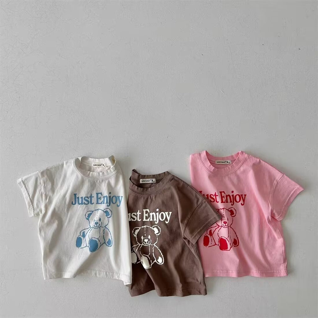 Three-color Infant Toddler Cartoon Bear Top Short-sleeved Casual T-shirt