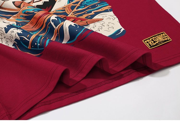 Japanese retro Harajuku style T-shirt men's short sleeve loose youth drop shoulder sleeves