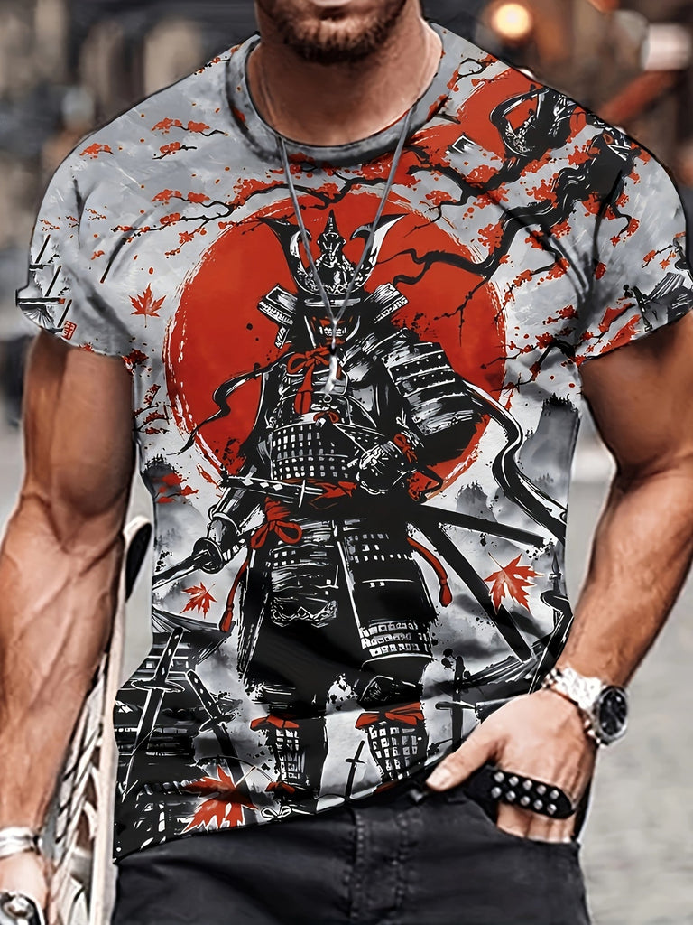 Men's Soldier Print T-shirt, Casual Short Sleeve Crew Neck Tee, Men's Clothing For Outdoor