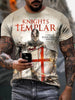 Men's Knight Figure With Sword And Shield Pattern And Alphabet Print Crew Neck And Short Sleeve T-shirt, Novel And Stylish Sports Tee For Men, Tops Suitable For Summer Outdoors Activities