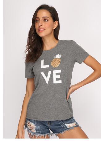 Love pineapple print gray short sleeve