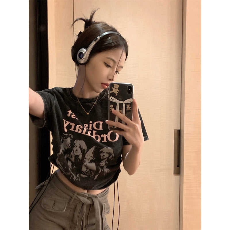 Fashion Retro Distressed Printed Women's Top