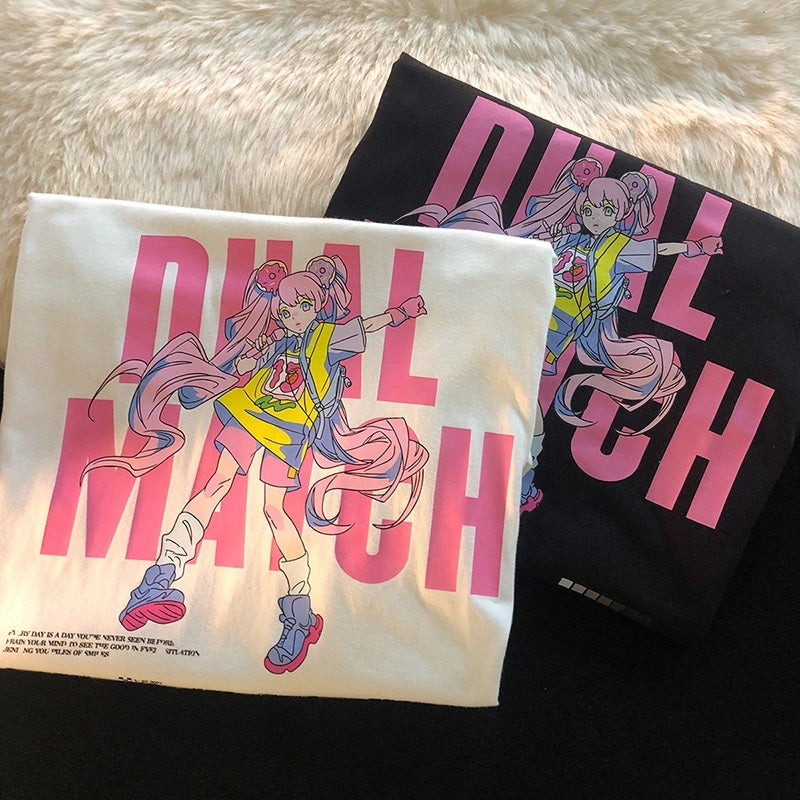 White Large Cartoon T-shirt Women's Cotton Short Sleeve