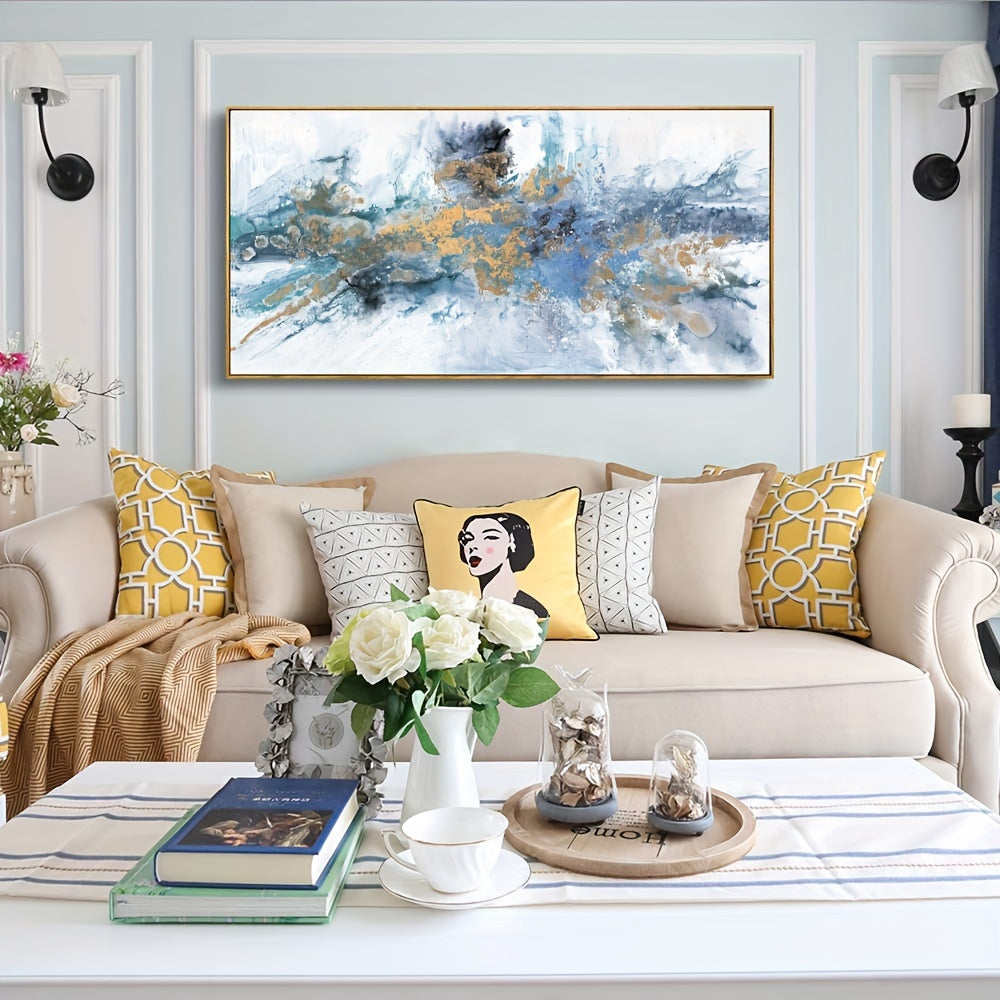 Modern Fantasy Paintings - Navy Blue Yellow Abstract Wall Art Prints Canvas Painting Large Size - Framed & Ready to Hang - For Living Room Bedroom Office Decoration - Perfect Gift for Art Lovers