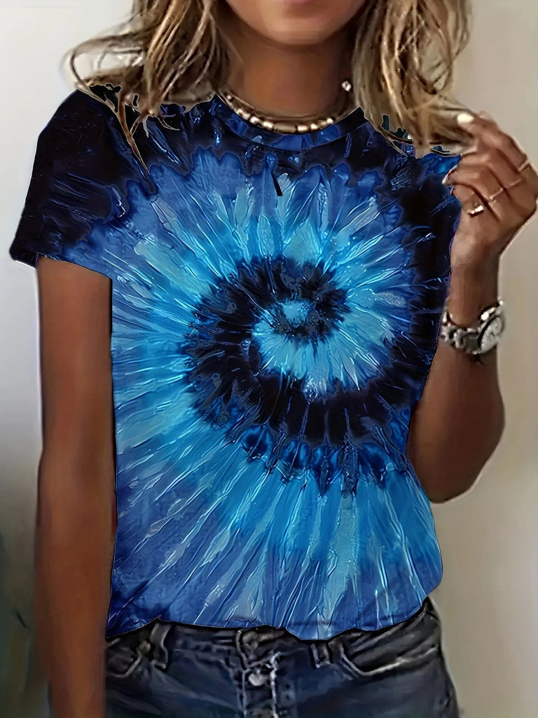 Tie-dyed Printed Round Neck Short Sleeve Personalized Ladies