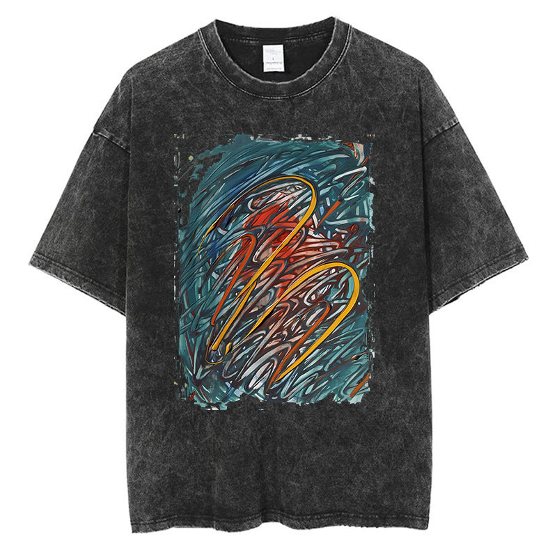 Scribble Line Creative Graffiti Graphic Cotton Short T-shirt