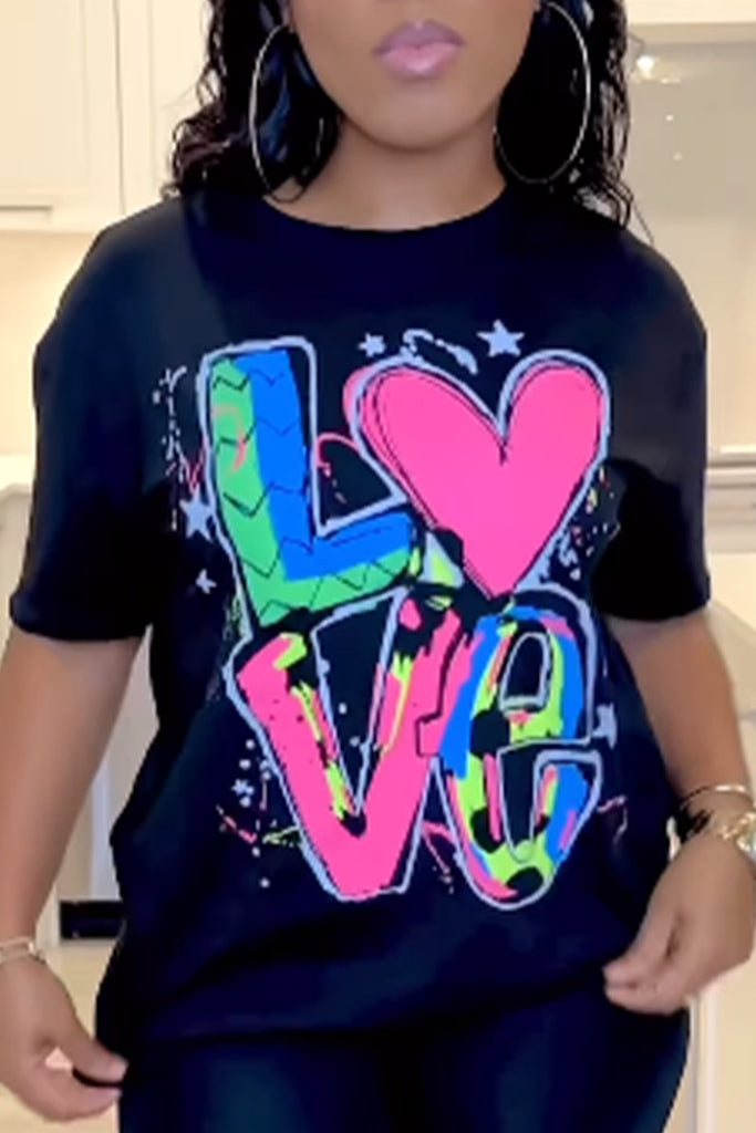 Women's Printed Letter Crew Neck T-shirt