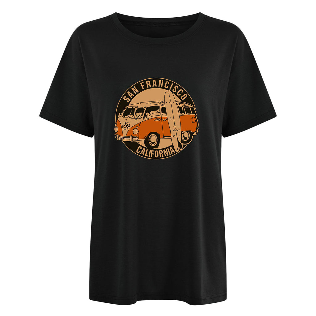 Women's Car Print Drop Shoulder Short Sleeve T-Shirt