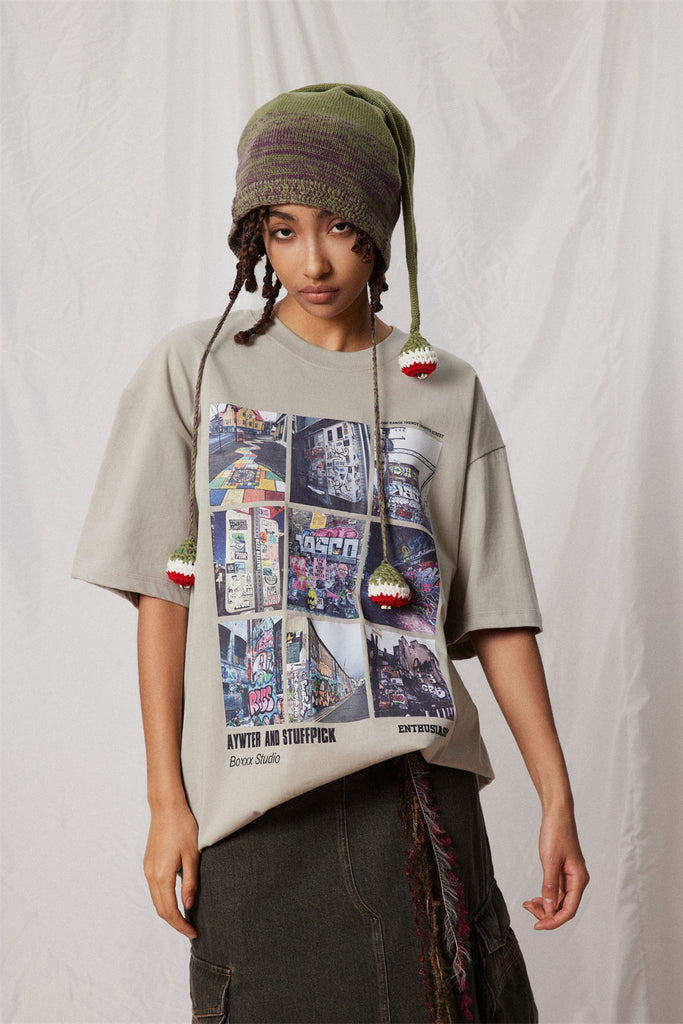 City Landscape Printed Short-sleeved T-shirt Men