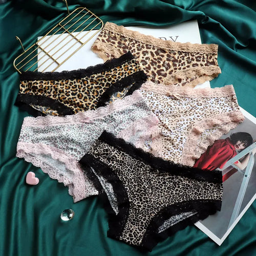 European and American Seamless Silk Skating Silk Printing Ladies Low-waist Leopard-print Panties, Women's Lace, Women's Briefs