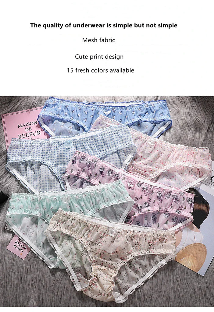 Cute Fruit Printing Girls Panties Sexy Transparent Lace Women's Underwear Breathable Knicker Loose Seamless Female Briefs