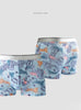 3XL Large Size Summer Ice Silk Breathable Fashion Yong Man Fruit Print Boxers Thin Middle Waist Elasticity Cartoon Underwear