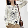 Autumn New Women's Worsted Thin Wool Knitted Cardigan Niche Design Sense Round Neck Graffiti Wild Sweater Slim Fashion Jacket