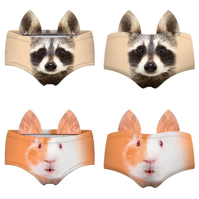 Animals EAR Print Briefs Girls Milk Silk Lingerie Panties Elastic Breathable Women Underpant трусы Cozy Underwear трусы женские