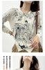 Autumn New Women's Worsted Thin Wool Knitted Cardigan Niche Design Sense Round Neck Graffiti Wild Sweater Slim Fashion Jacket