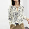 Autumn New Women's Worsted Thin Wool Knitted Cardigan Niche Design Sense Round Neck Graffiti Wild Sweater Slim Fashion Jacket