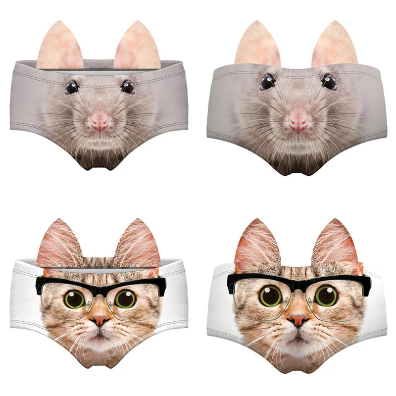 Animals EAR Print Briefs Girls Milk Silk Lingerie Panties Elastic Breathable Women Underpant трусы Cozy Underwear трусы женские