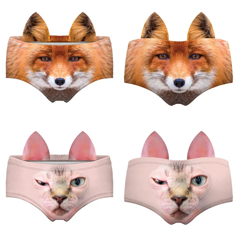 Animals EAR Print Briefs Girls Milk Silk Lingerie Panties Elastic Breathable Women Underpant трусы Cozy Underwear трусы женские