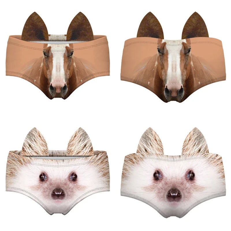 Animals EAR Print Briefs Girls Milk Silk Lingerie Panties Elastic Breathable Women Underpant трусы Cozy Underwear трусы женские