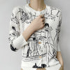Autumn New Women's Worsted Thin Wool Knitted Cardigan Niche Design Sense Round Neck Graffiti Wild Sweater Slim Fashion Jacket