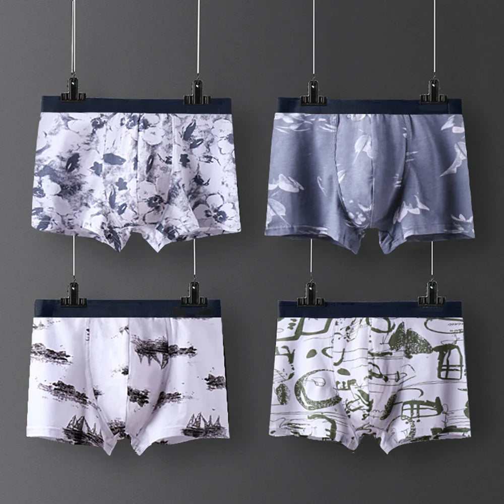 Boxer Shorts Cotton Print Underwear Men Boxershorts Cotton Men's Panties Male Underpants Mid Waist Breathable Boxershorts Long