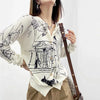 Autumn New Women's Worsted Thin Wool Knitted Cardigan Niche Design Sense Round Neck Graffiti Wild Sweater Slim Fashion Jacket
