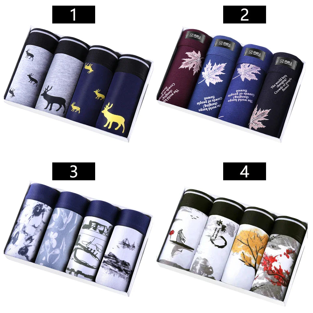 Boxer Shorts Cotton Print Underwear Men Boxershorts Cotton Men's Panties Male Underpants Mid Waist Breathable Boxershorts Long