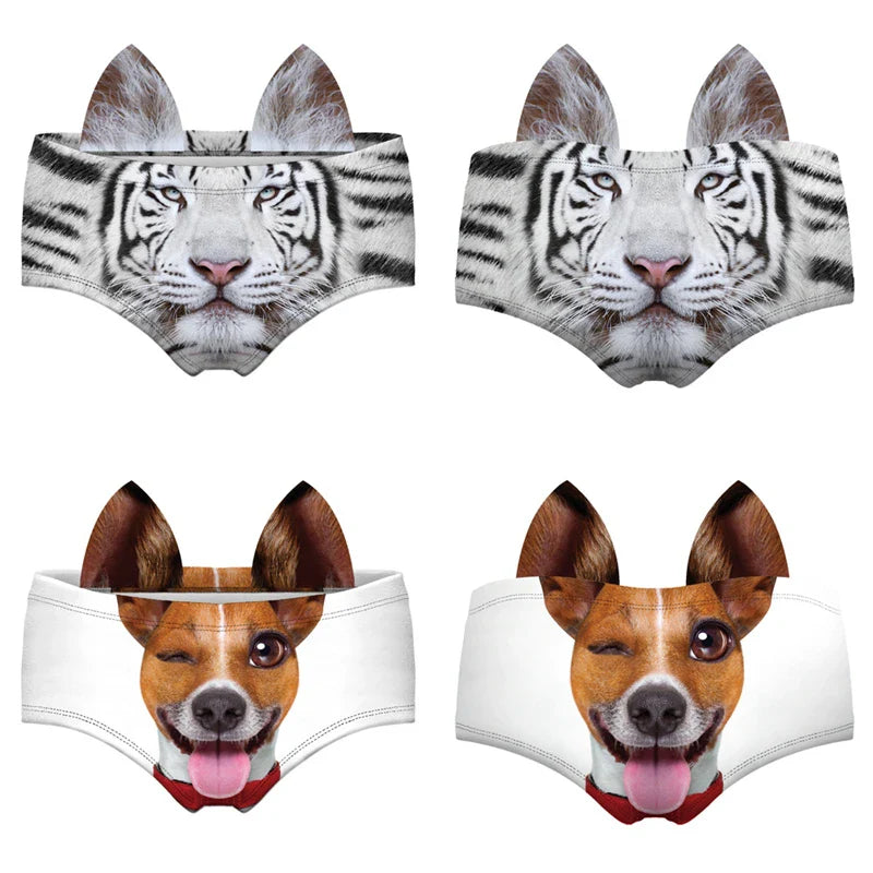 Animals EAR Print Briefs Girls Milk Silk Lingerie Panties Elastic Breathable Women Underpant трусы Cozy Underwear трусы женские