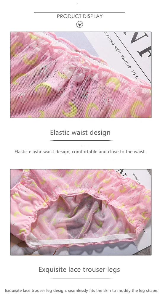 Cute Fruit Printing Girls Panties Sexy Transparent Lace Women's Underwear Breathable Knicker Loose Seamless Female Briefs