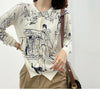 Autumn New Women's Worsted Thin Wool Knitted Cardigan Niche Design Sense Round Neck Graffiti Wild Sweater Slim Fashion Jacket