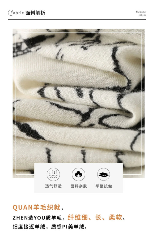 Autumn New Women's Worsted Thin Wool Knitted Cardigan Niche Design Sense Round Neck Graffiti Wild Sweater Slim Fashion Jacket