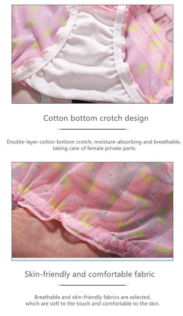 Cute Fruit Printing Girls Panties Sexy Transparent Lace Women's Underwear Breathable Knicker Loose Seamless Female Briefs