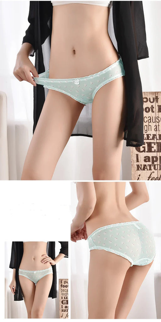 Cute Fruit Printing Girls Panties Sexy Transparent Lace Women's Underwear Breathable Knicker Loose Seamless Female Briefs