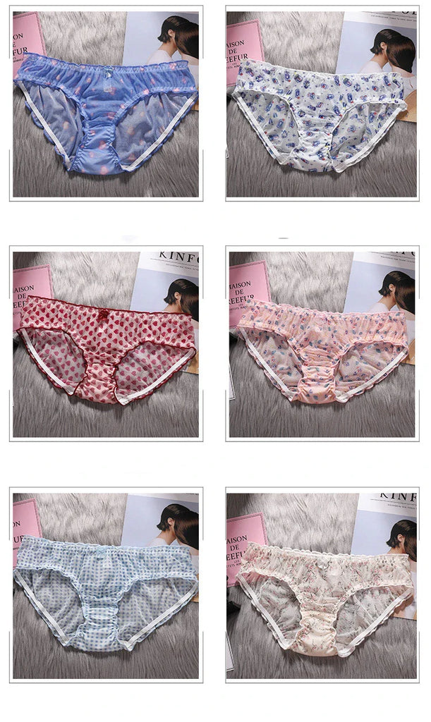 Cute Fruit Printing Girls Panties Sexy Transparent Lace Women's Underwear Breathable Knicker Loose Seamless Female Briefs