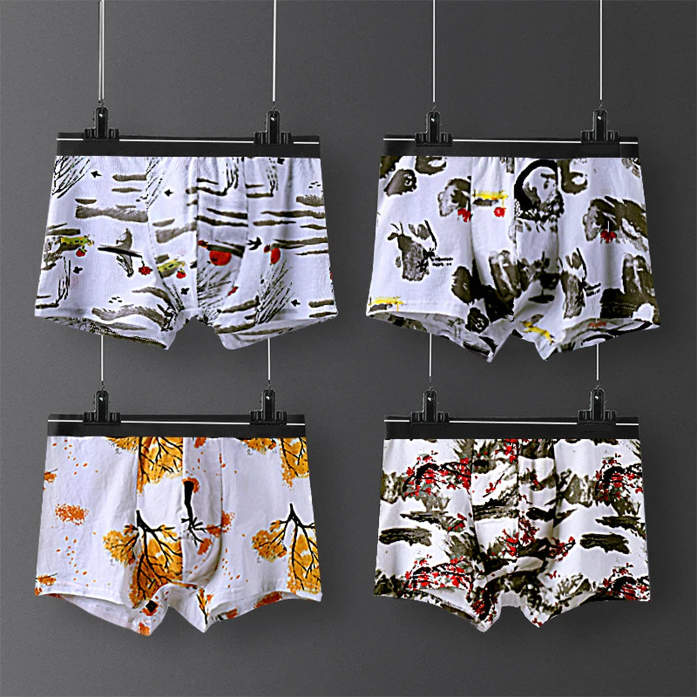 Boxer Shorts Cotton Print Underwear Men Boxershorts Cotton Men's Panties Male Underpants Mid Waist Breathable Boxershorts Long