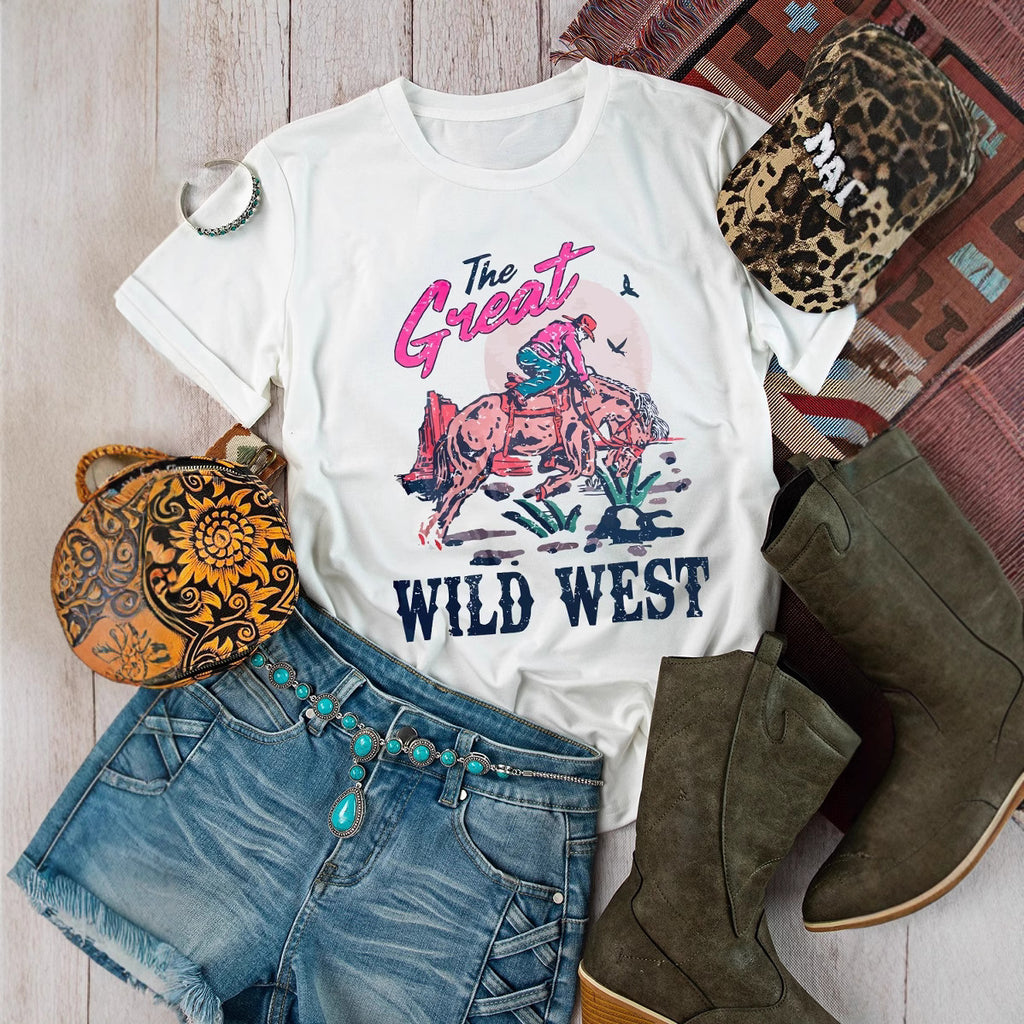 Women's Retro Denim Country Concert Western Competitive T-shirt