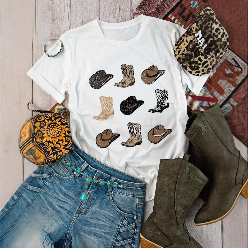 Women's Retro Denim Country Concert Western Competitive T-shirt