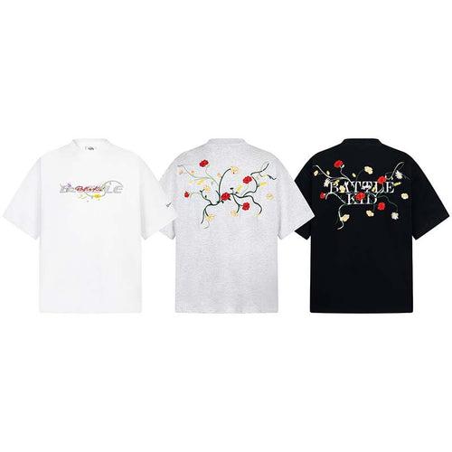 Floral Machine Embroidery Design Short-sleeved T-shirt