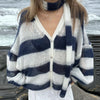 Fantoye Knit Striped Two Piece Sets Cardigan Women Sweater With Scarf Long Sleeve Button Sweater Winter Loose Casual Streetwear