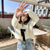 Autumn Sweet Bow Knitted Cardigan Women V-neck Long Sleeve Casual Loose Knitwear