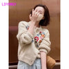 Heavy Industry Small Figure Embroidery Small Flower Knitted Sweater Cardigan Coat Autumn and Winter Top
