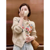 Heavy Industry Small Figure Embroidery Small Flower Knitted Sweater Cardigan Coat Autumn and Winter Top