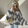 Fantoye Knit Striped Two Piece Sets Cardigan Women Sweater With Scarf Long Sleeve Button Sweater Winter Loose Casual Streetwear