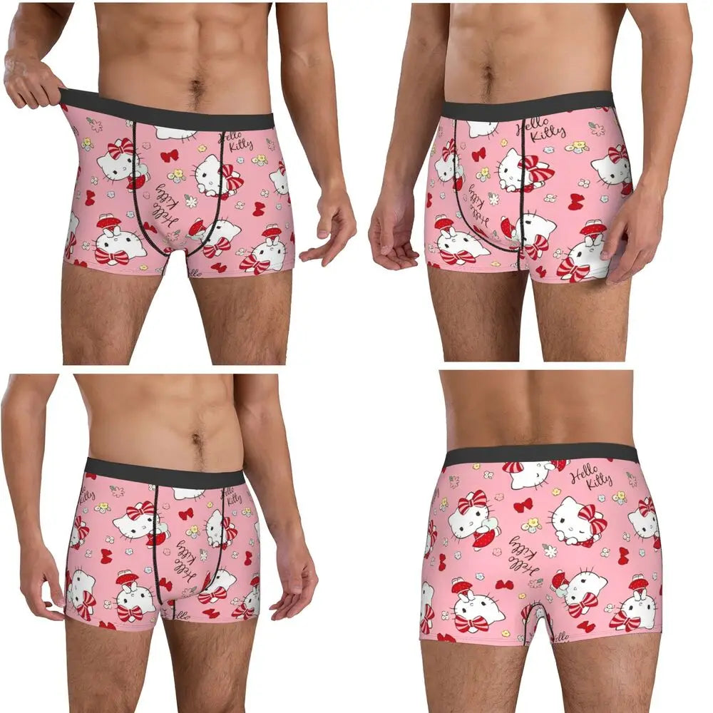 Christmas Hello Kitty Underwear Print Trunk Trenky Men Underpants Soft Trend Shorts Briefs Birthday Gift