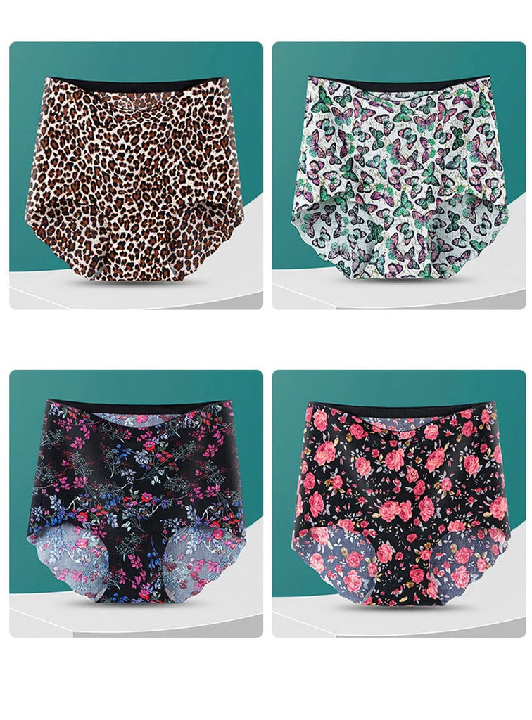 Sexy Women Seamless Underwear High Waist Women's Panties Flower Print Lingerie Ice Silk Intimate Briefs Female Panty Underpants