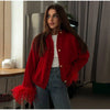 BKQU Feather Patchwork Knitted Cardigan Women Fashion Long Sleeve Single Breasted Short Loose Sweater Coats Elegant Street Tops