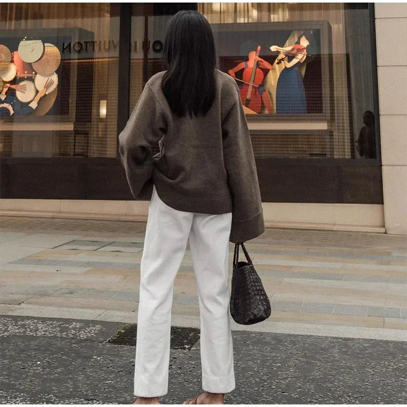 Fashion Single Breasted Buckle Cashmere Cardigan Women Casual V Neck Button Knitted Sweater New Autumn Female Commuter Knitwear