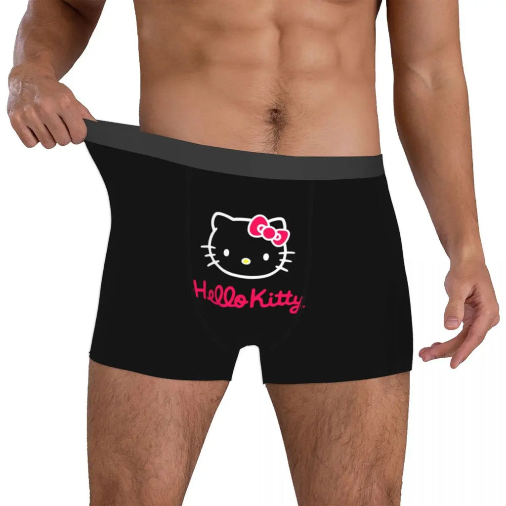 Men's Hello Kitty Cute Face Boxers Briefs Ultra Soft Underwear Printed Novelty Underpants