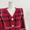 Autumn Winter New Fashion Plaid V-neck Knitted Cardigan Women's Clothing Vintage Slim Soft Wool Sweater Commute Thick Tops